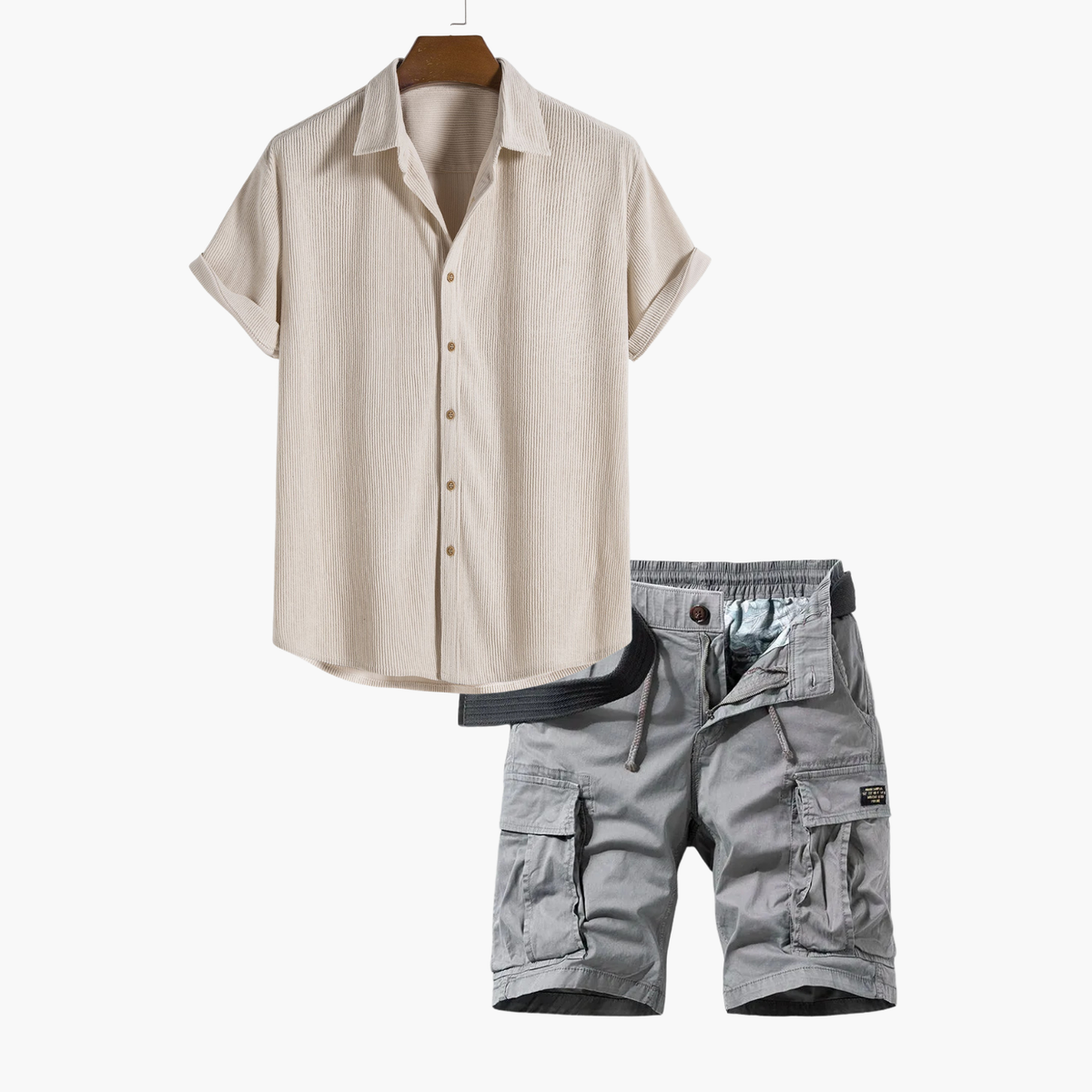 Ensemble homme chemise rayée cargo - Beige