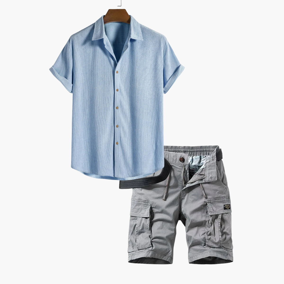 Ensemble homme chemise rayée cargo - Bleu clair