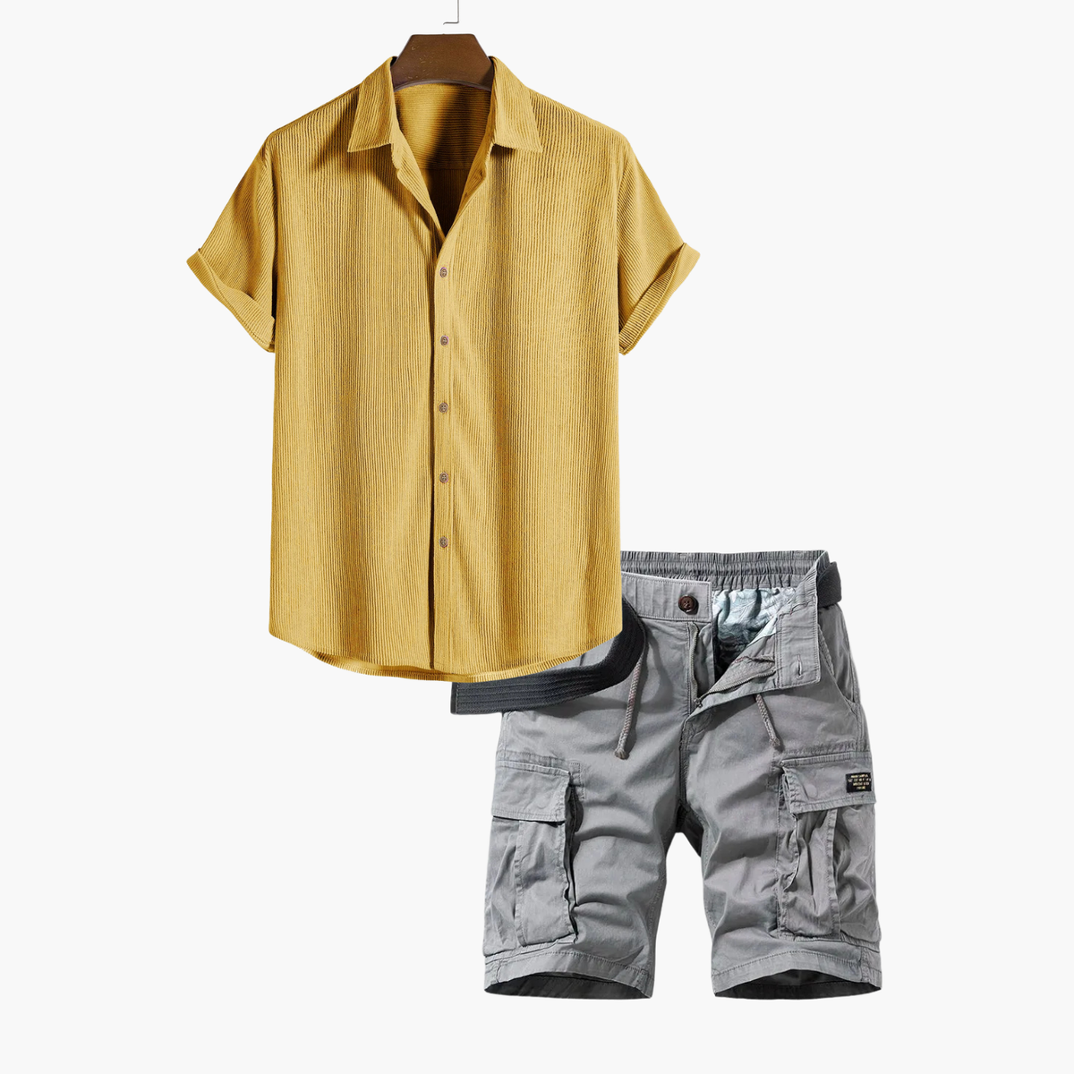Ensemble homme chemise rayée cargo - Jaune