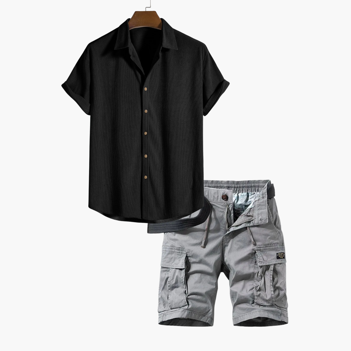 Ensemble homme chemise rayée cargo - Noir