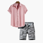 Ensemble homme chemise rayée cargo - Rose