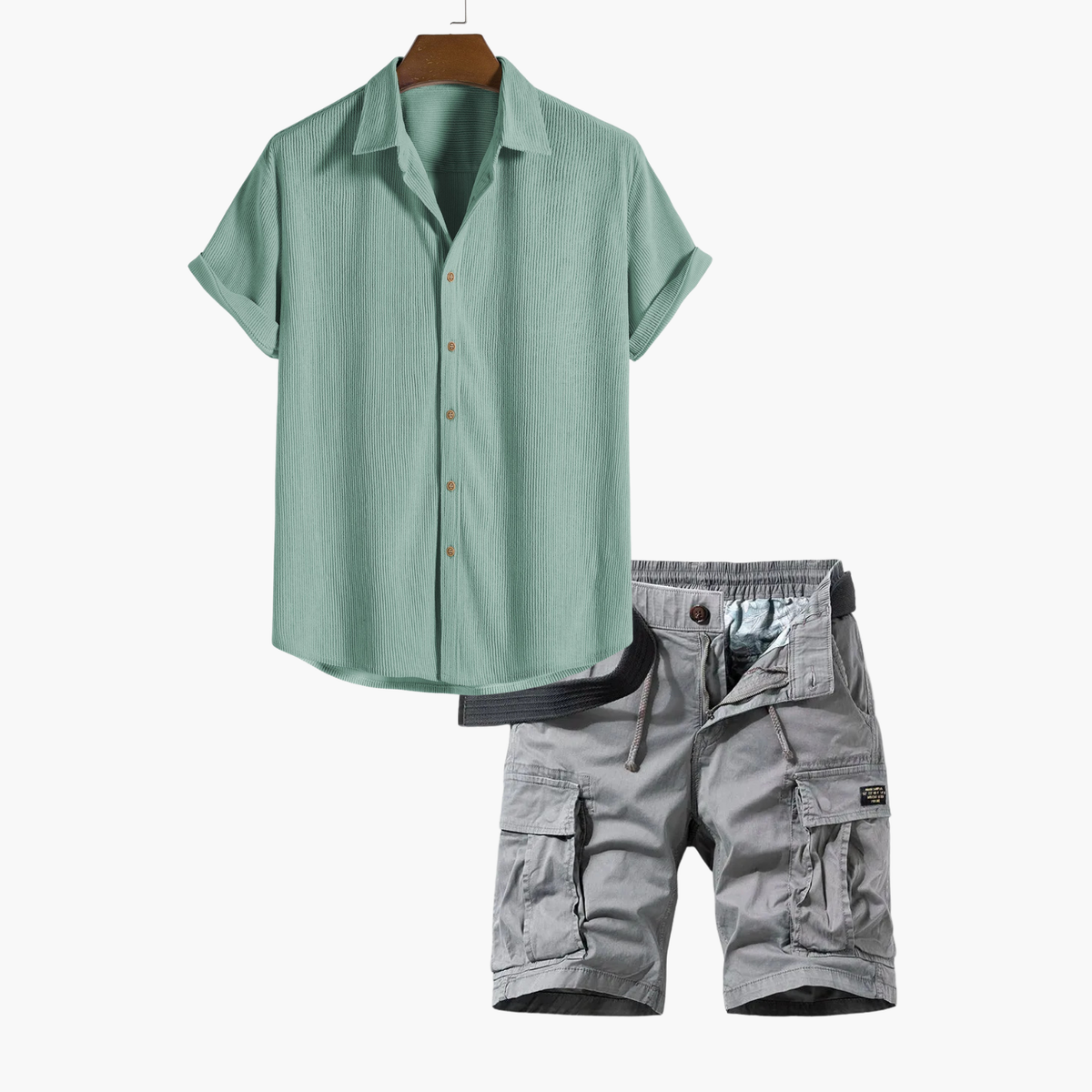 Ensemble homme chemise rayée cargo - Vert