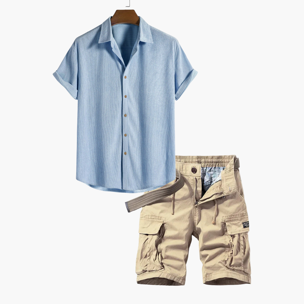 Ensemble homme chemise rayée et cargo - Bleu clair