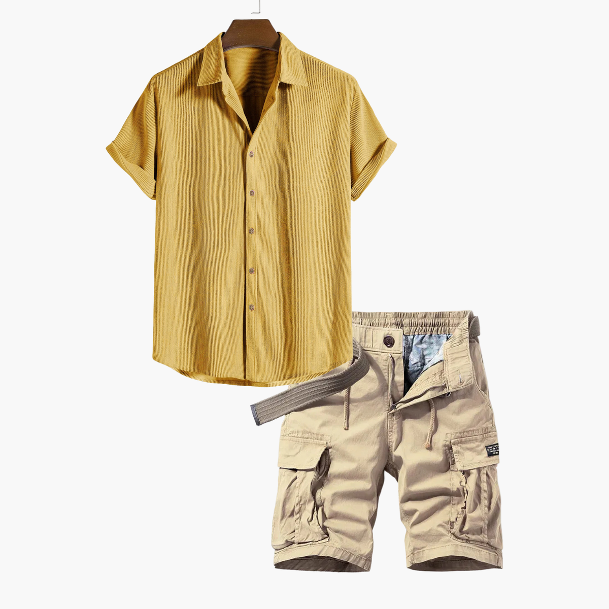 Ensemble homme chemise rayée et cargo - Jaune