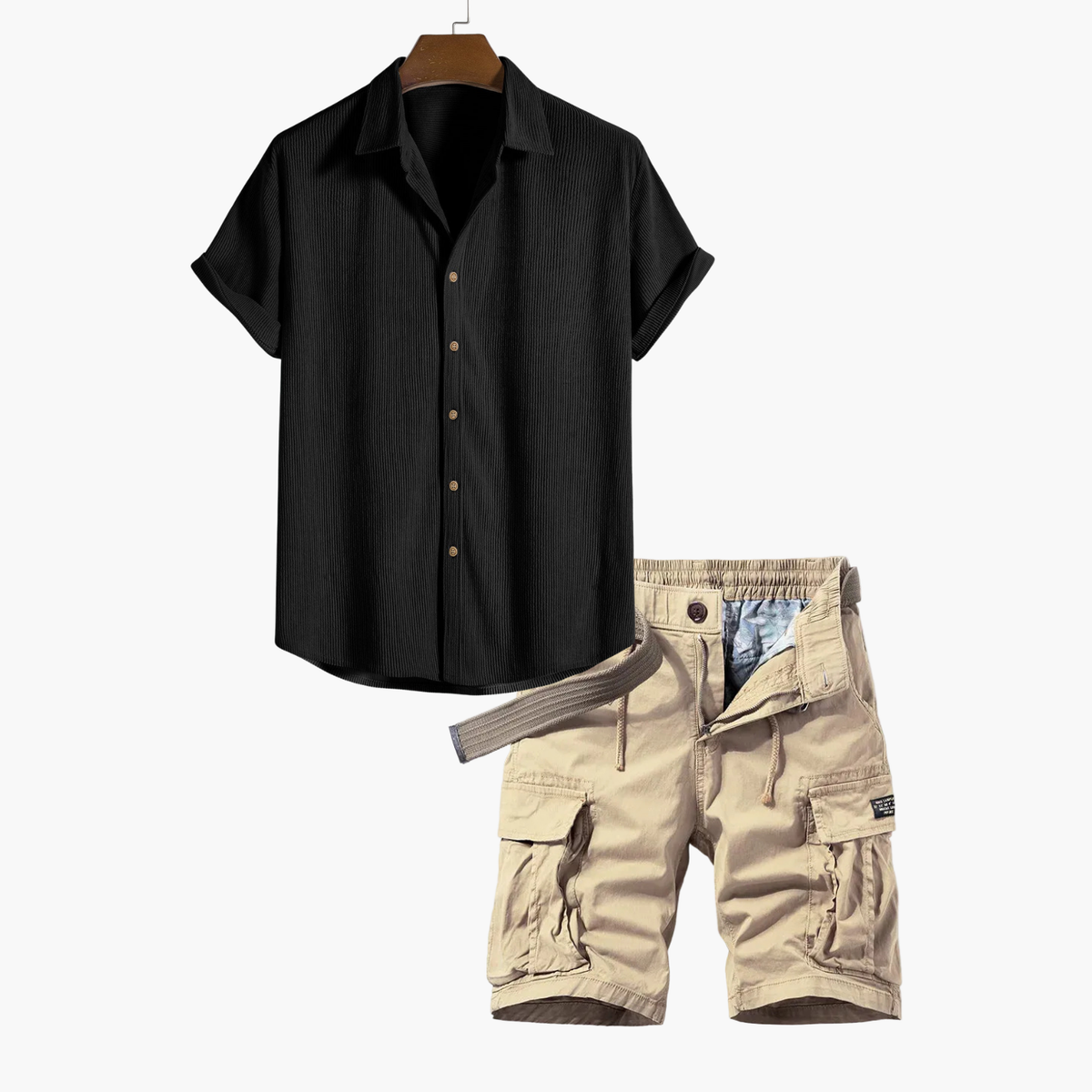 Ensemble homme chemise rayée et cargo - Noir