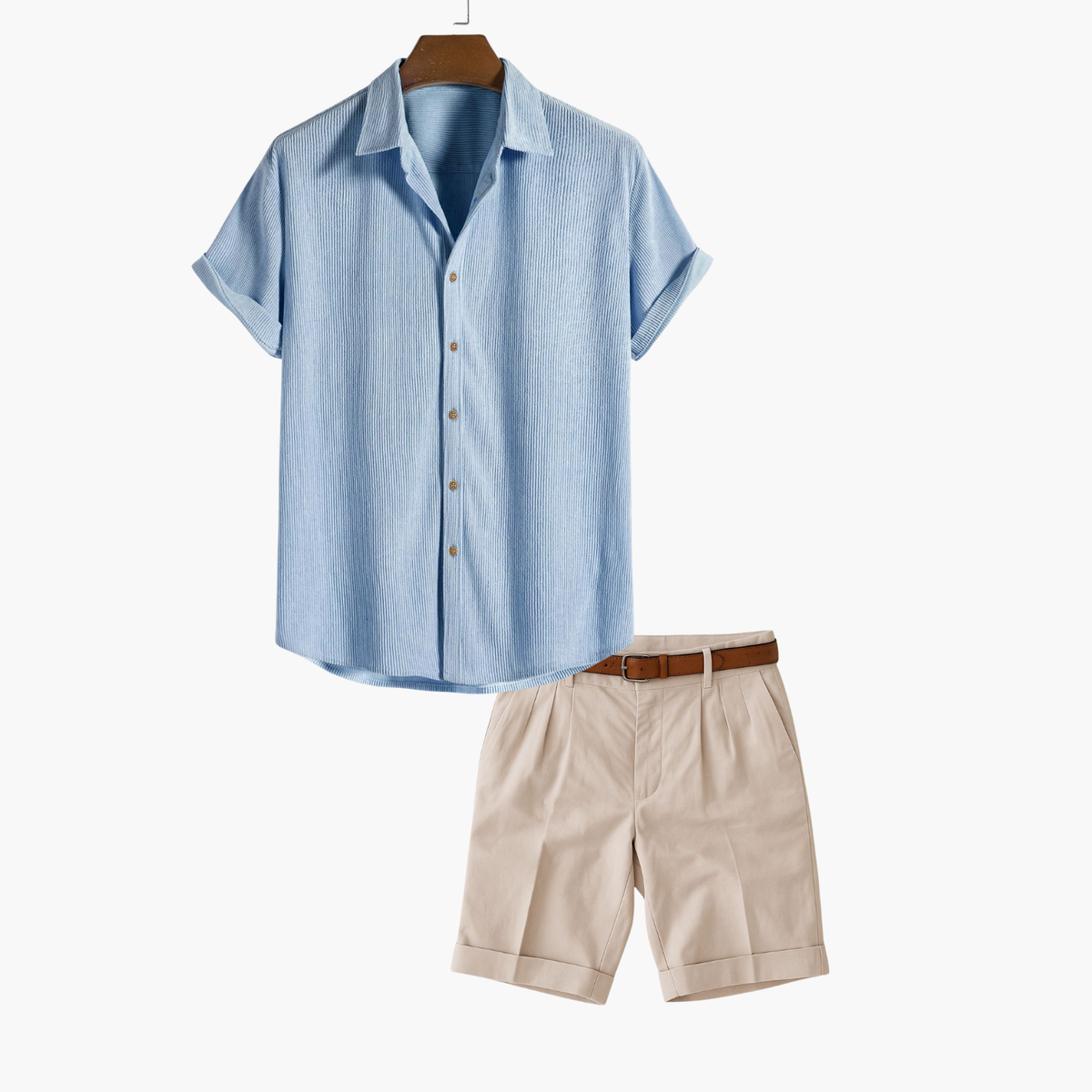Ensemble homme chemise rayée et short - Bleu clair