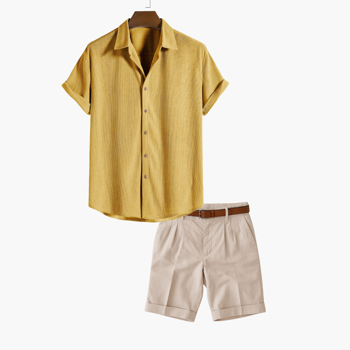 Ensemble homme chemise rayée et short - Jaune
