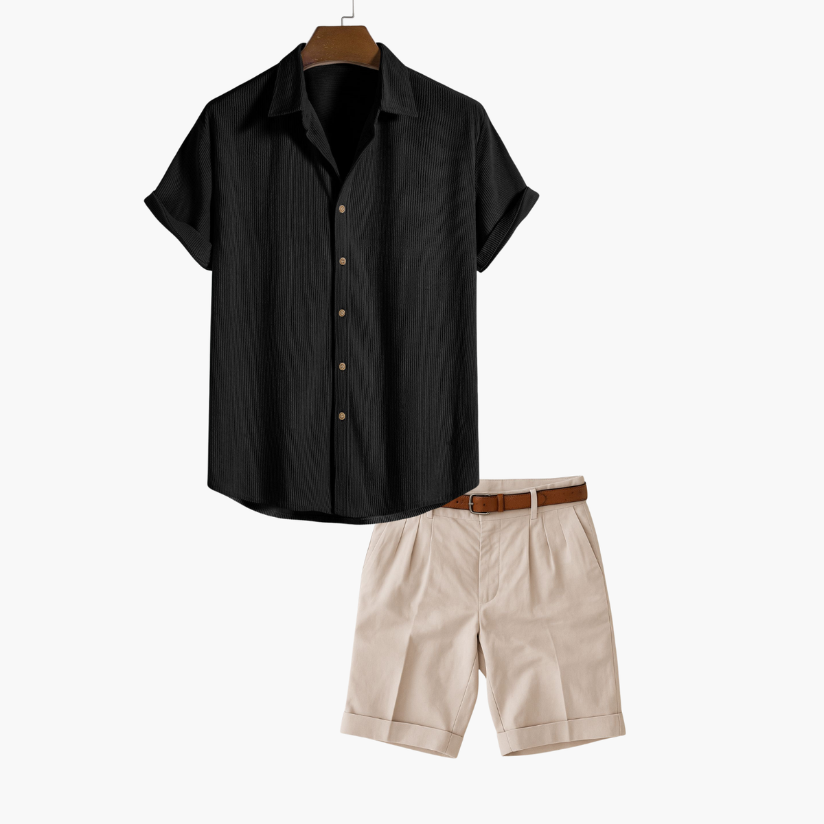Ensemble homme chemise rayée et short - Noir