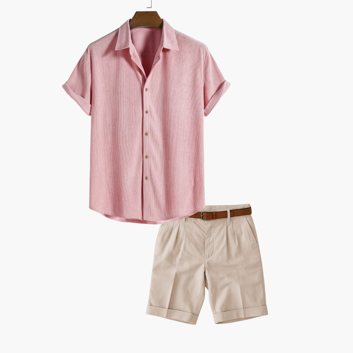 Ensemble homme chemise rayée et short - Rose