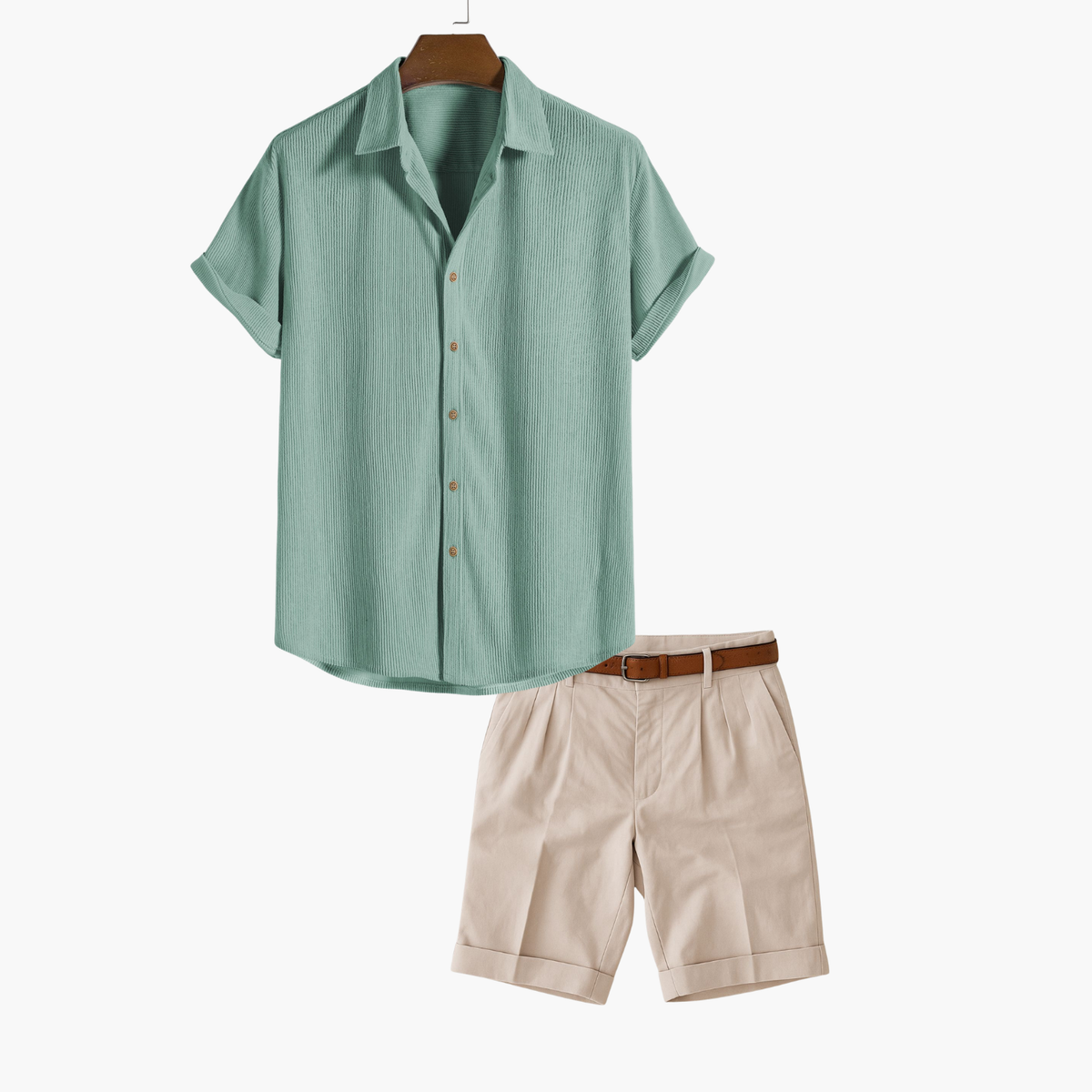 Ensemble homme chemise rayée et short - Vert