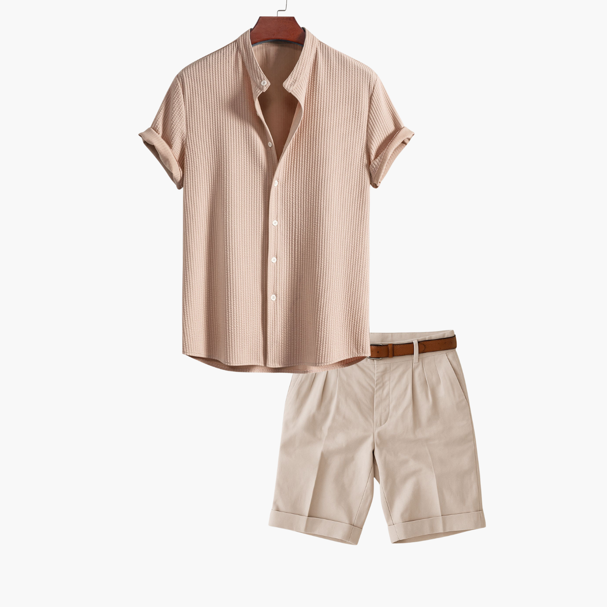 Ensemble homme chemise texturée et short - Beige