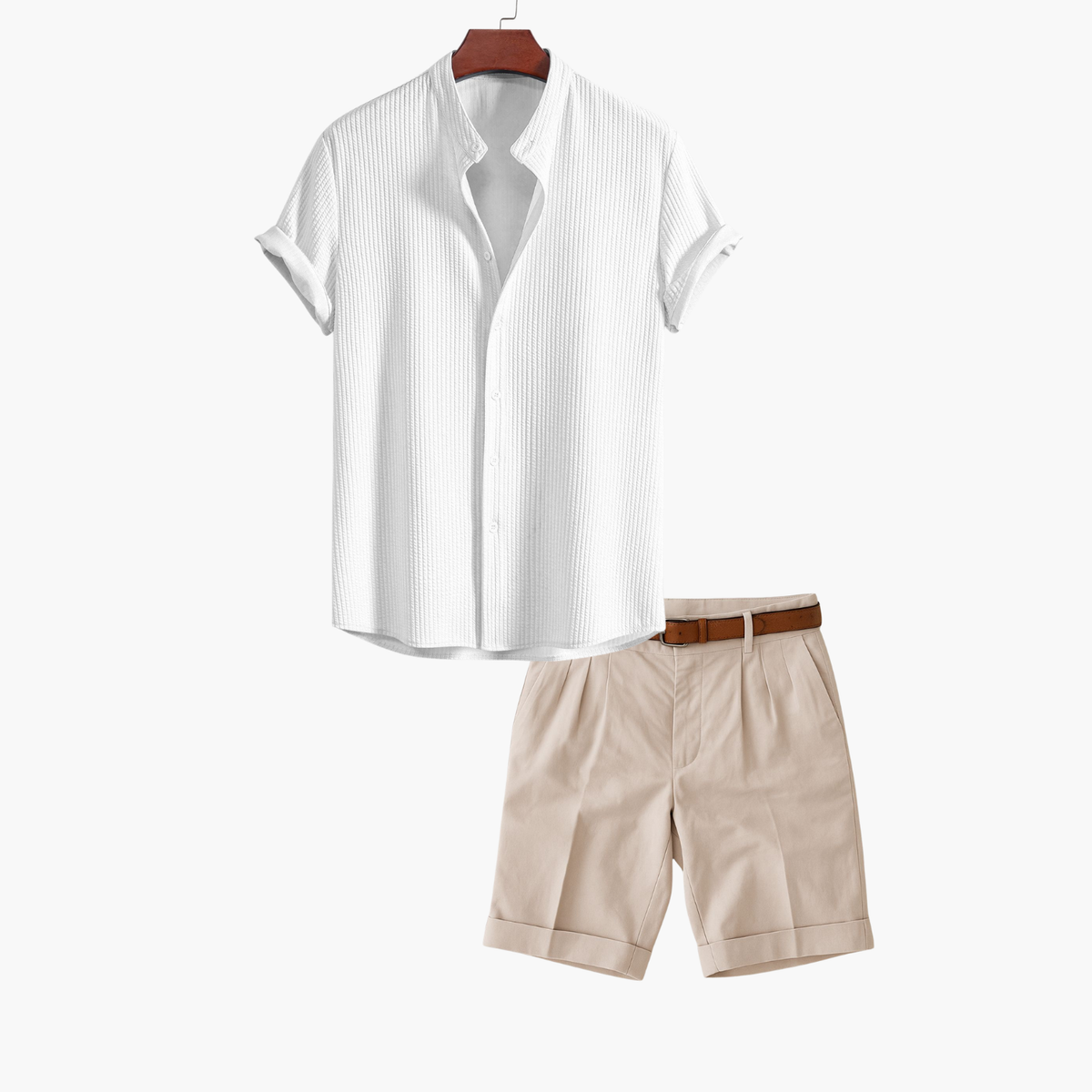 Ensemble homme chemise texturée et short - Blanc