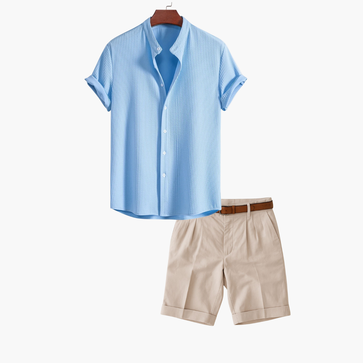 Ensemble homme chemise texturée et short - Bleu clair