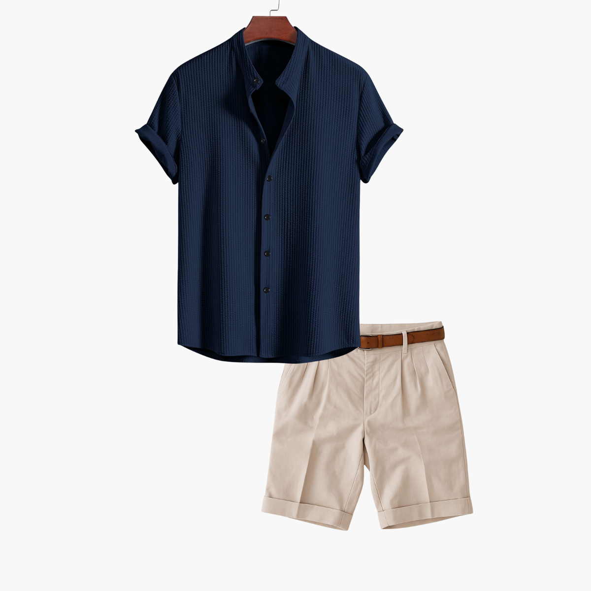 Ensemble homme chemise texturée et short - Bleu marine