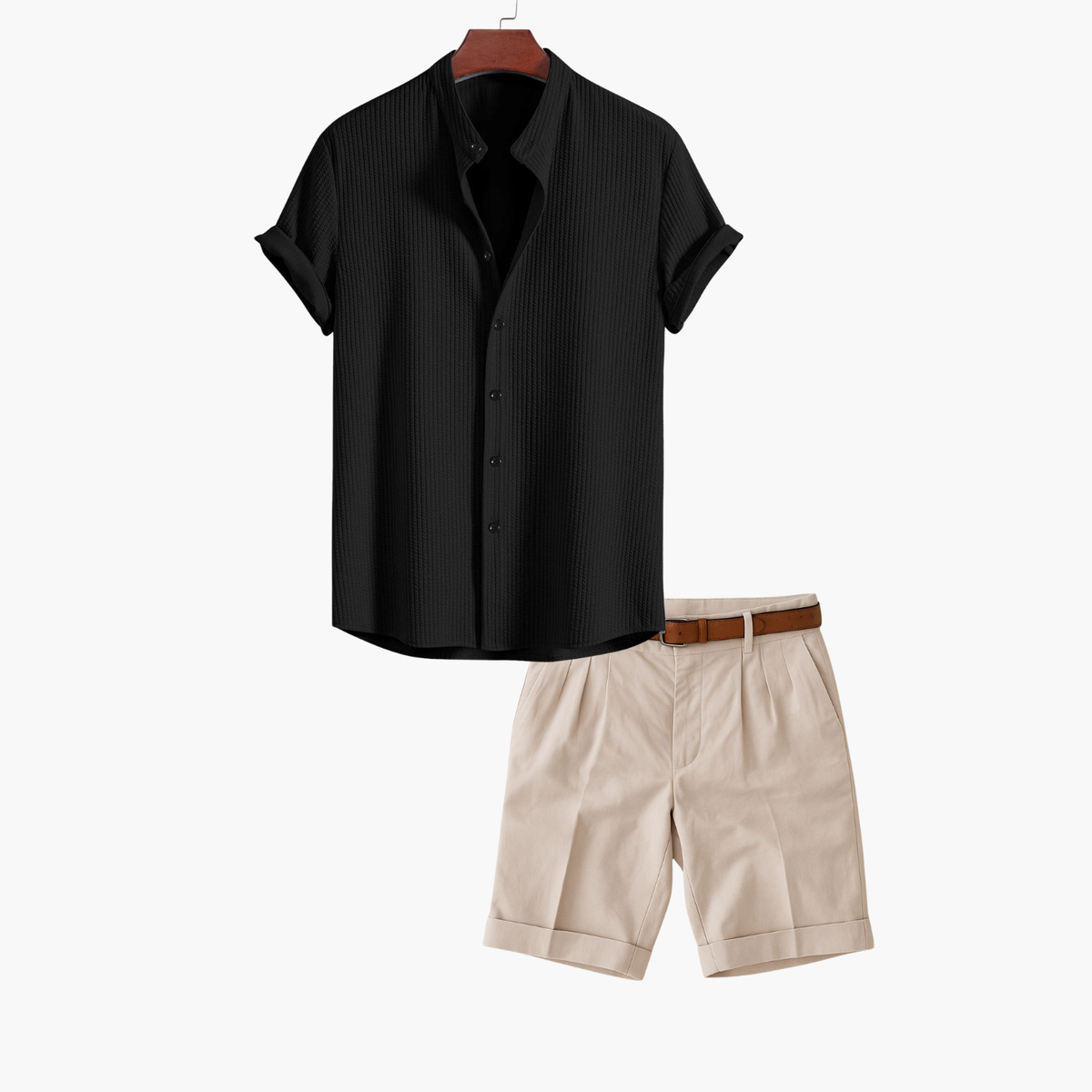 Ensemble homme chemise texturée et short - Noir