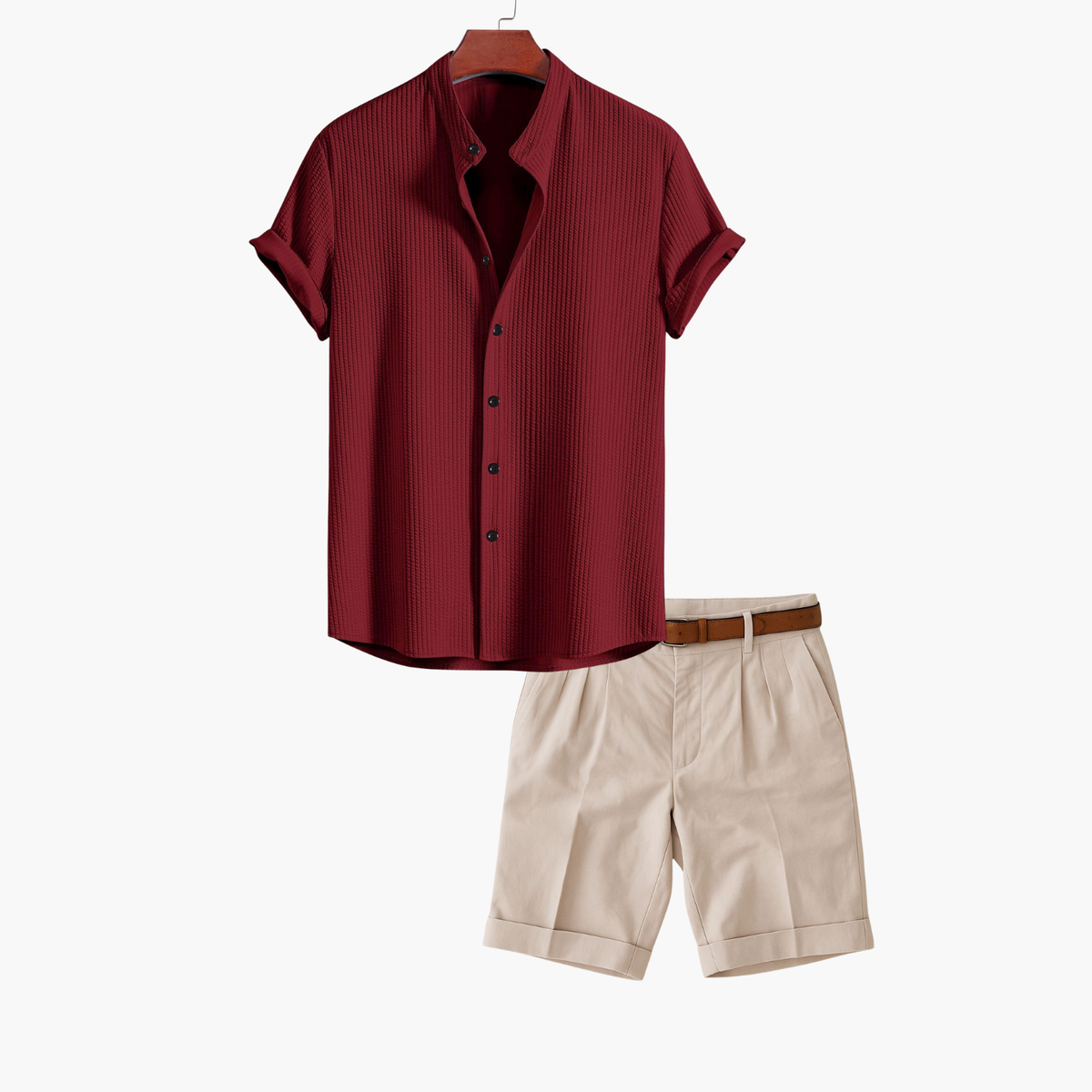 Ensemble homme chemise texturée et short - Rouge