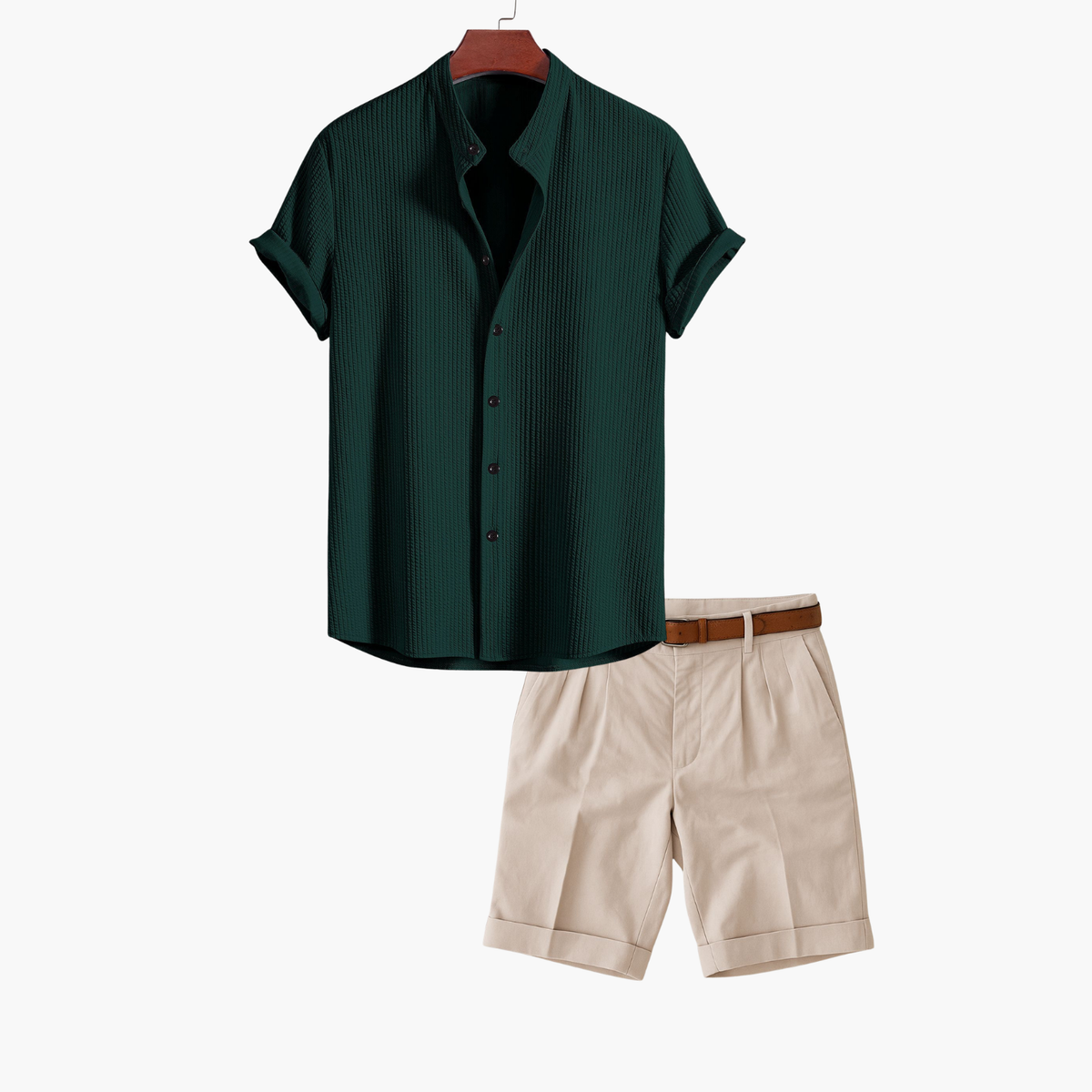 Ensemble homme chemise texturée et short - Vert fonce