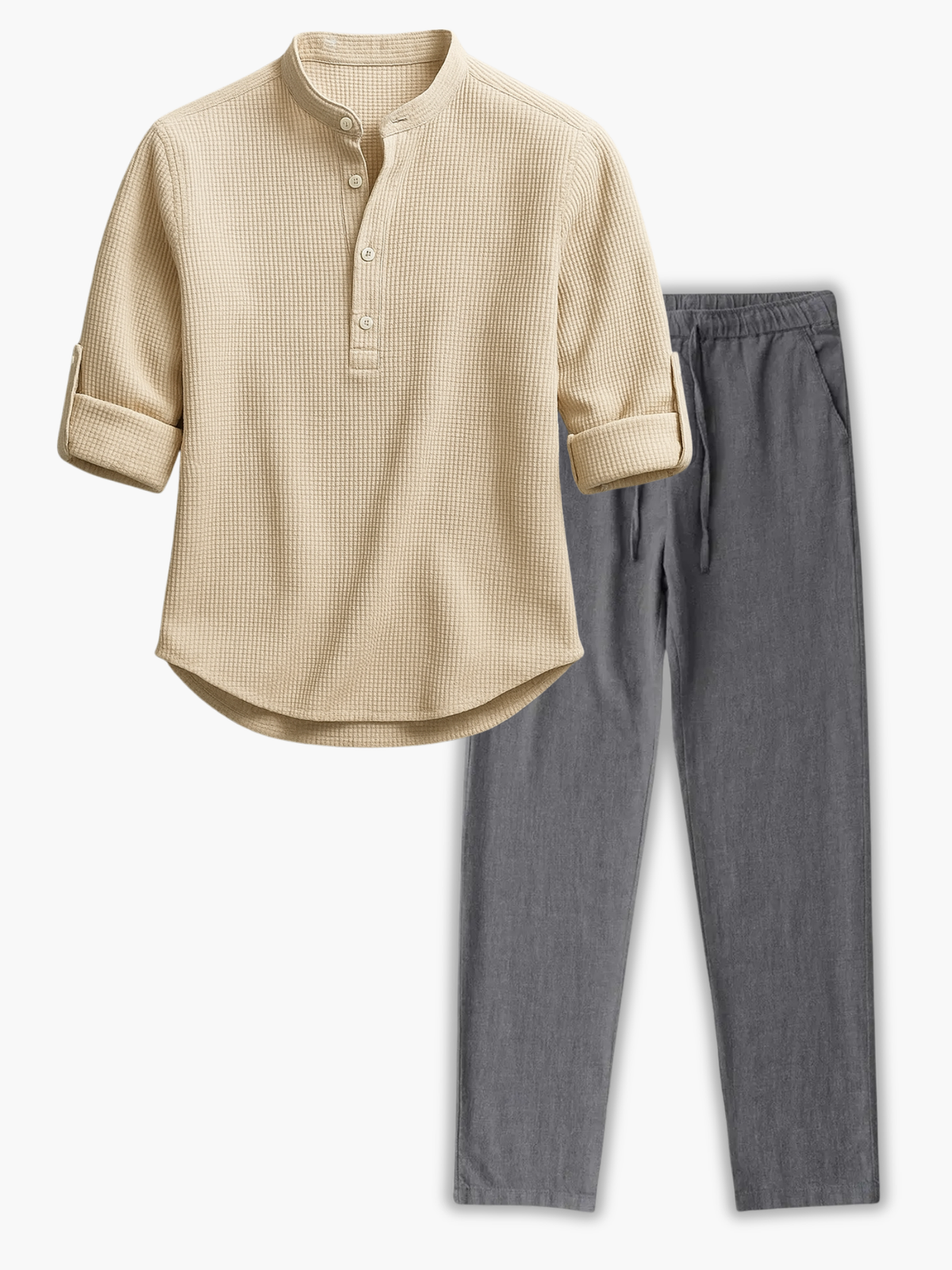Ensemble homme col mao boutonné - Beige