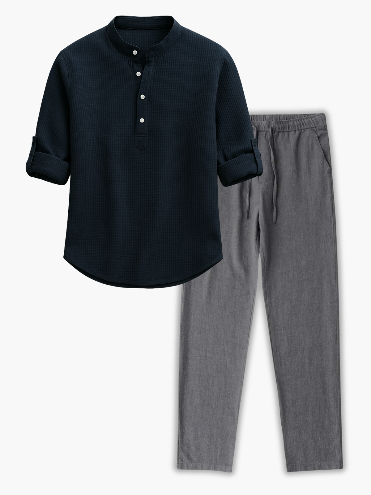 Ensemble homme col mao boutonné - Bleu marine