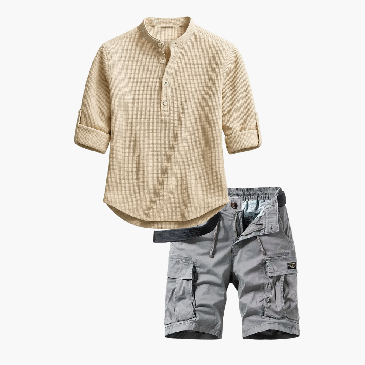 Ensemble homme col mao cargo - Beige