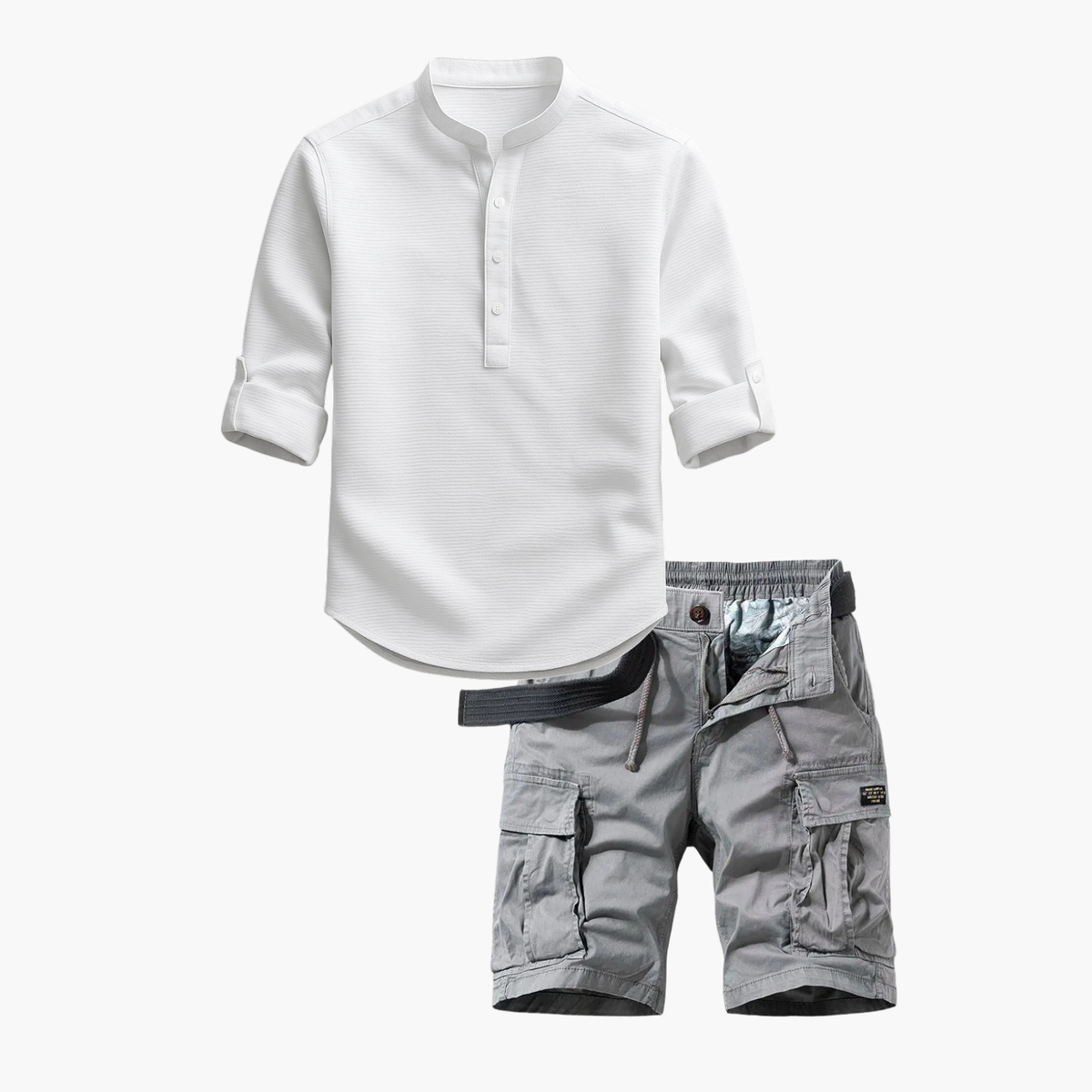 Ensemble homme col mao cargo - Blanc