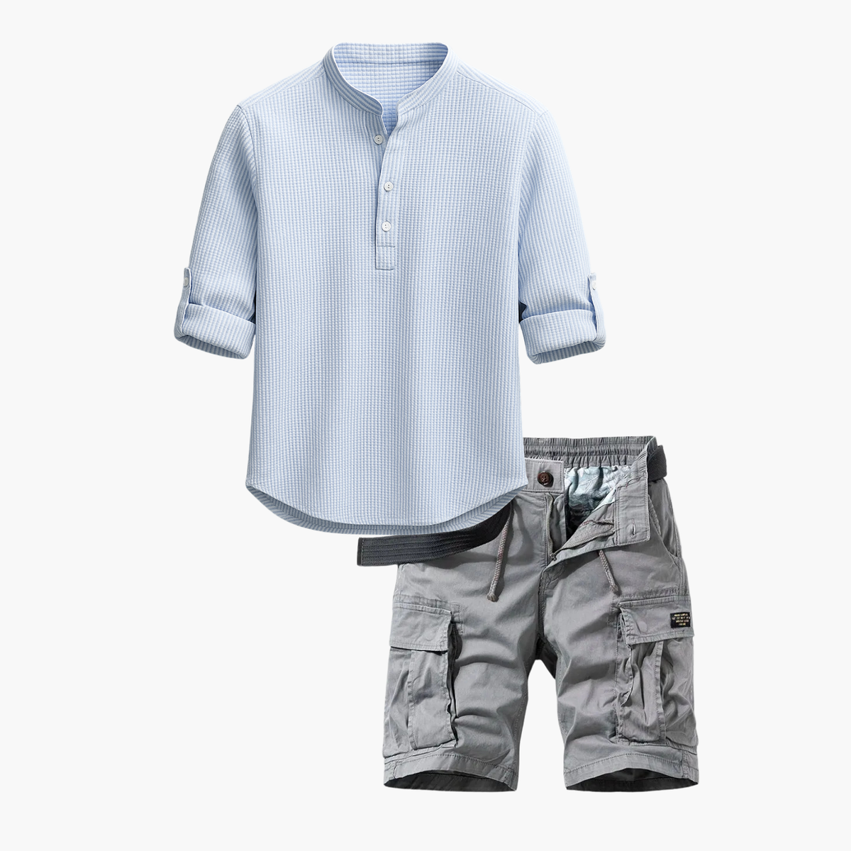 Ensemble homme col mao cargo - Bleu clair