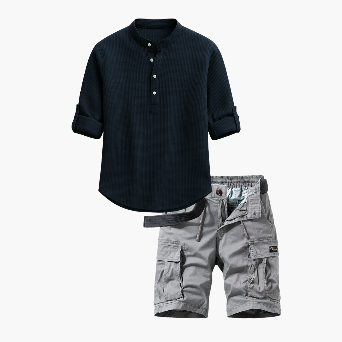 Ensemble homme col mao cargo - Bleu marine