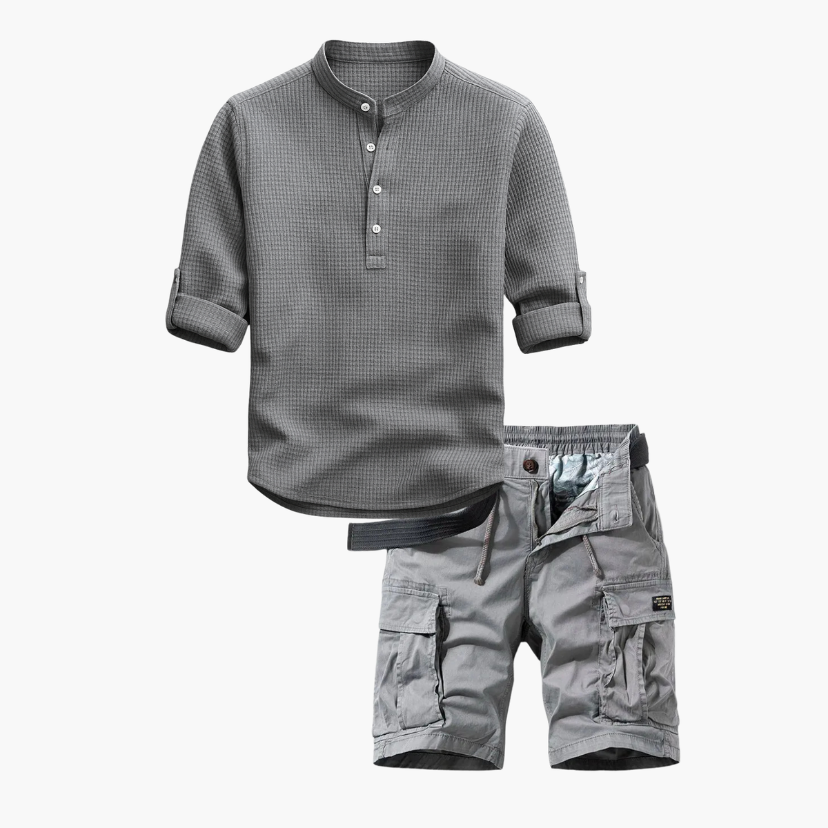 Ensemble homme col mao cargo - Gris