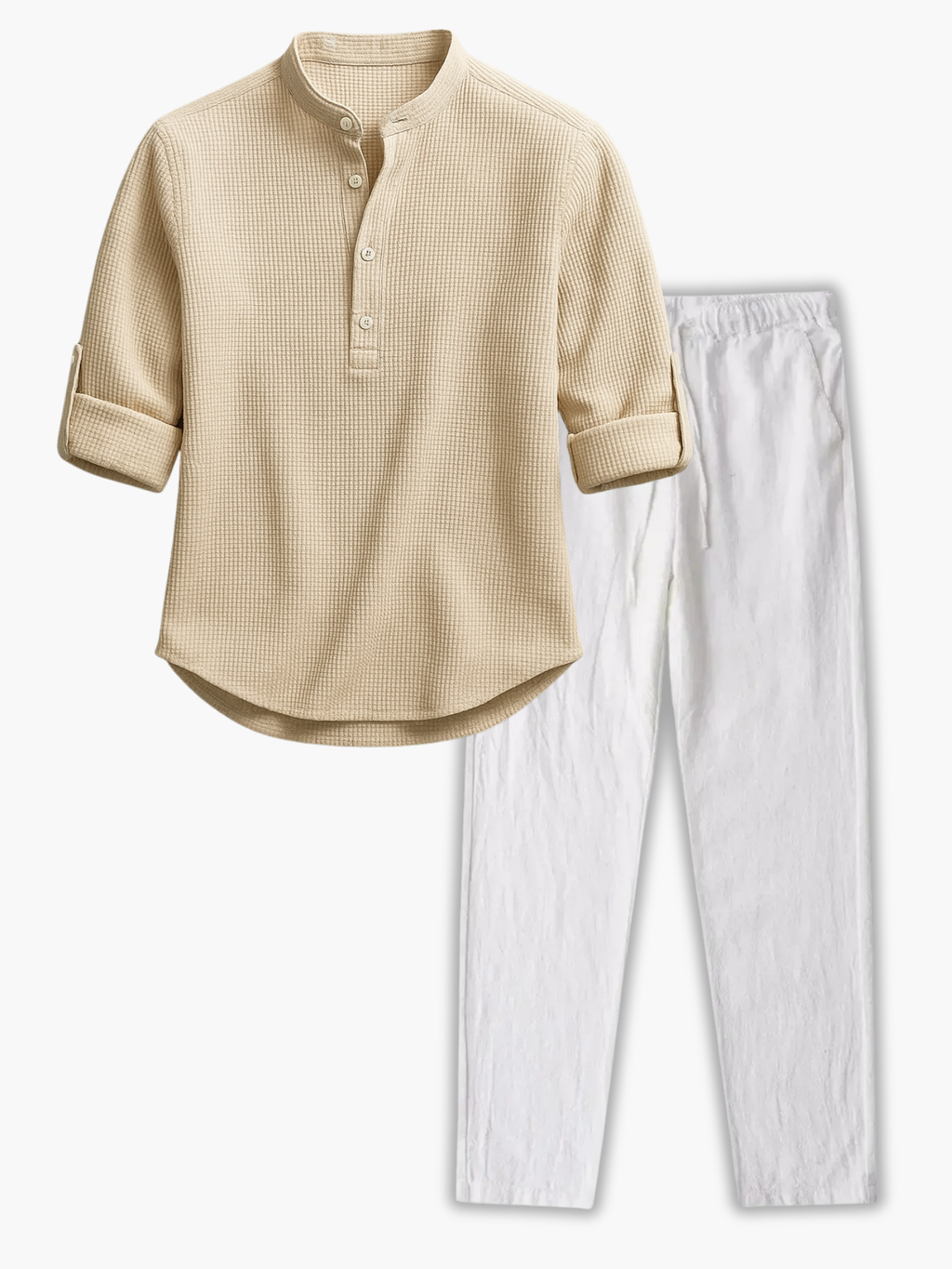 Ensemble homme col mao et pantalon - Beige