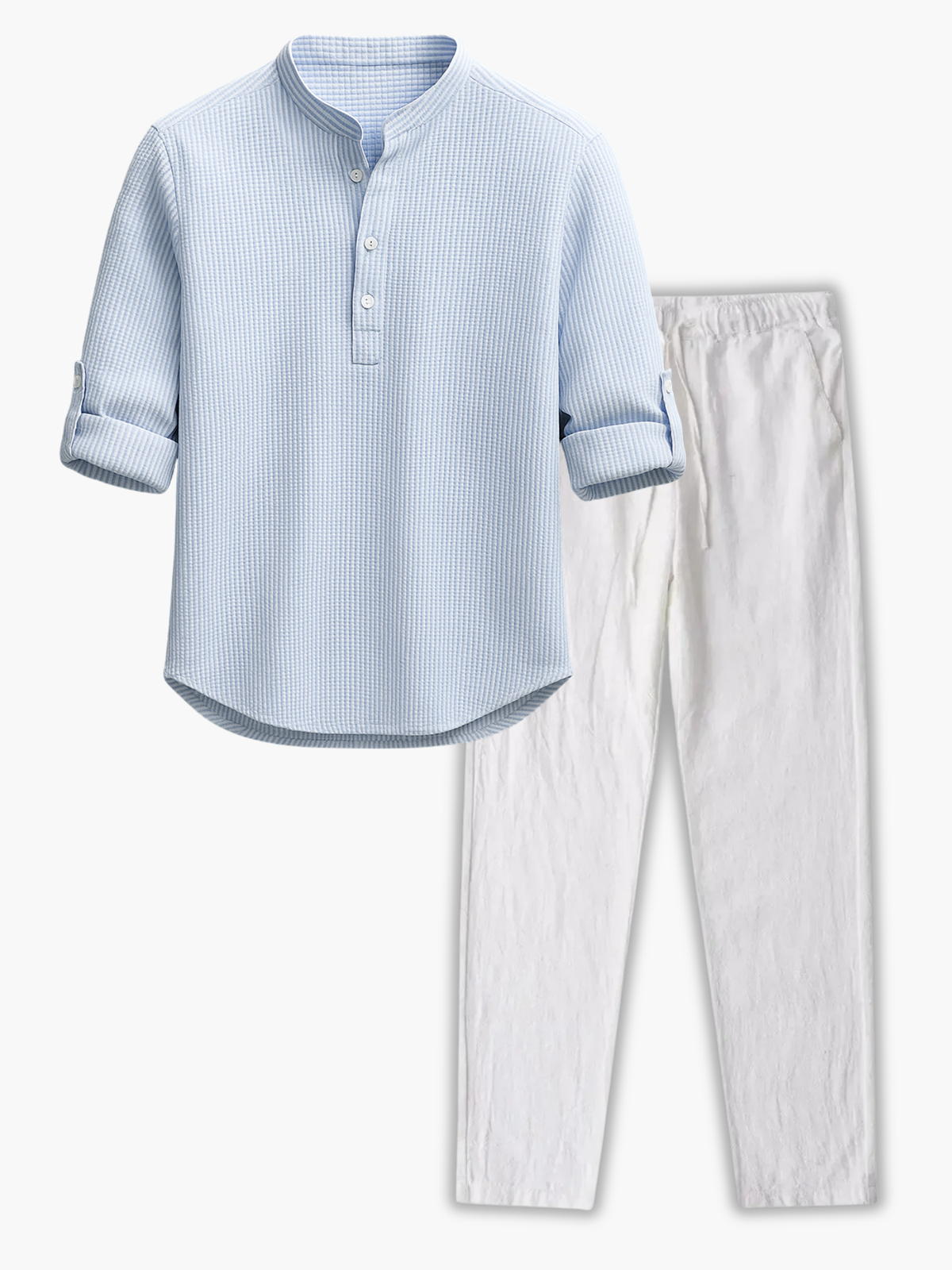 Ensemble homme col mao et pantalon - Bleu clair