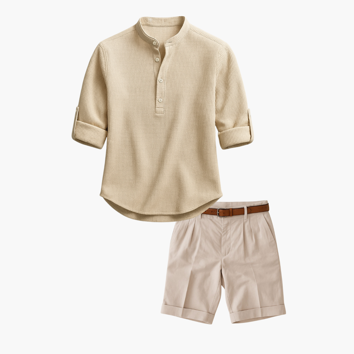 Ensemble homme col mao et short - Beige