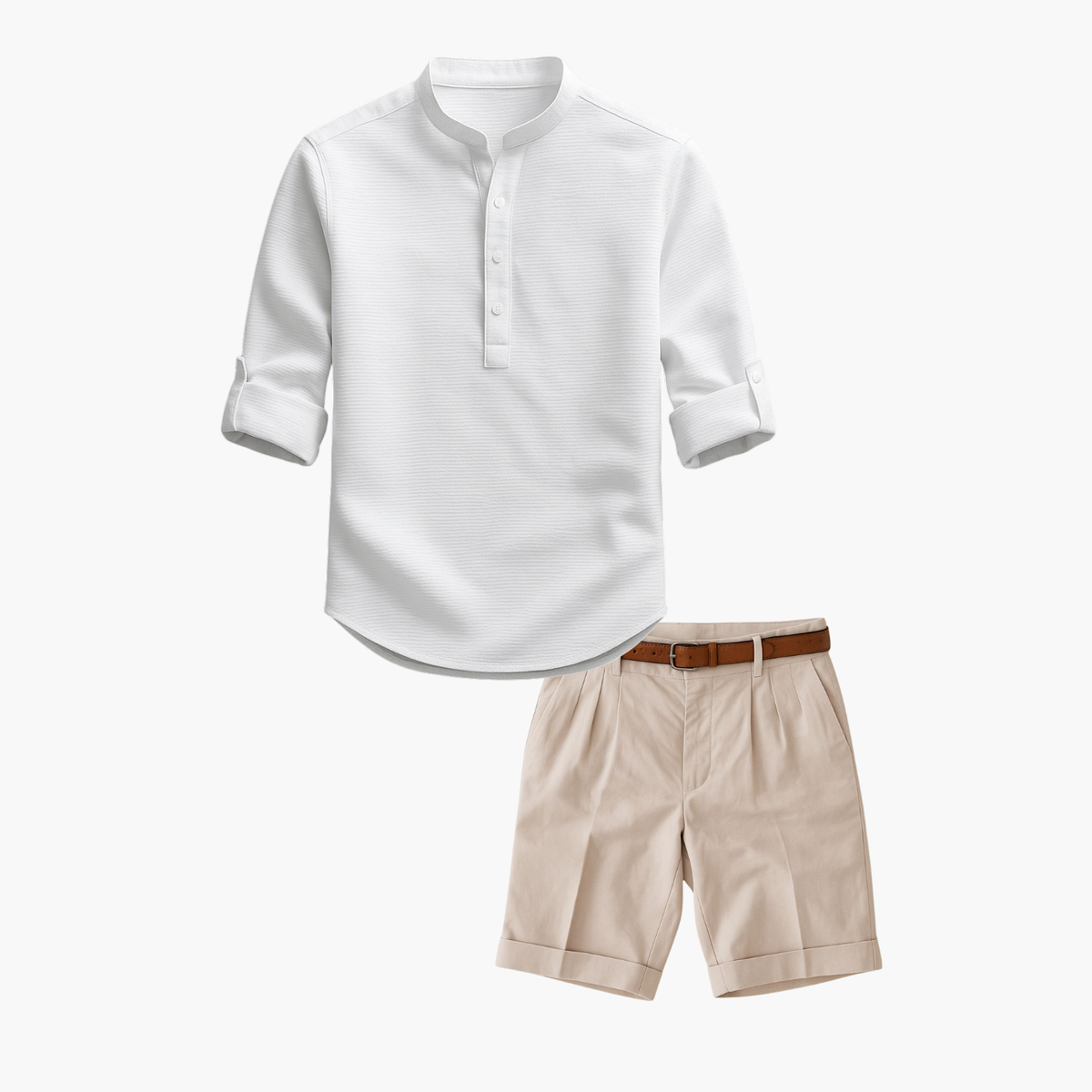 Ensemble homme col mao et short - Blanc