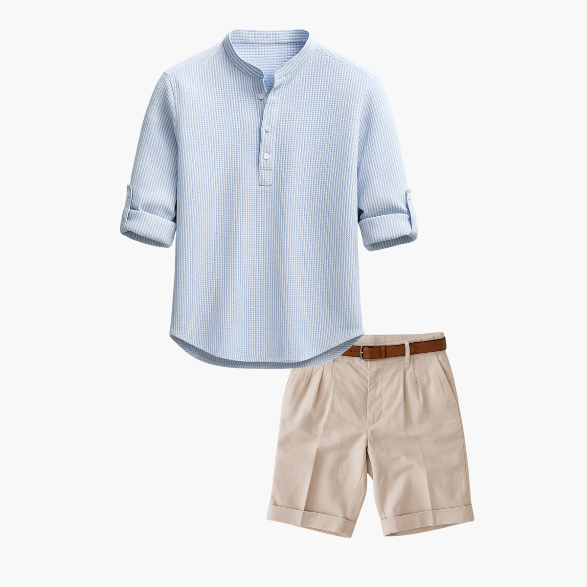 Ensemble homme col mao et short - Bleu clair