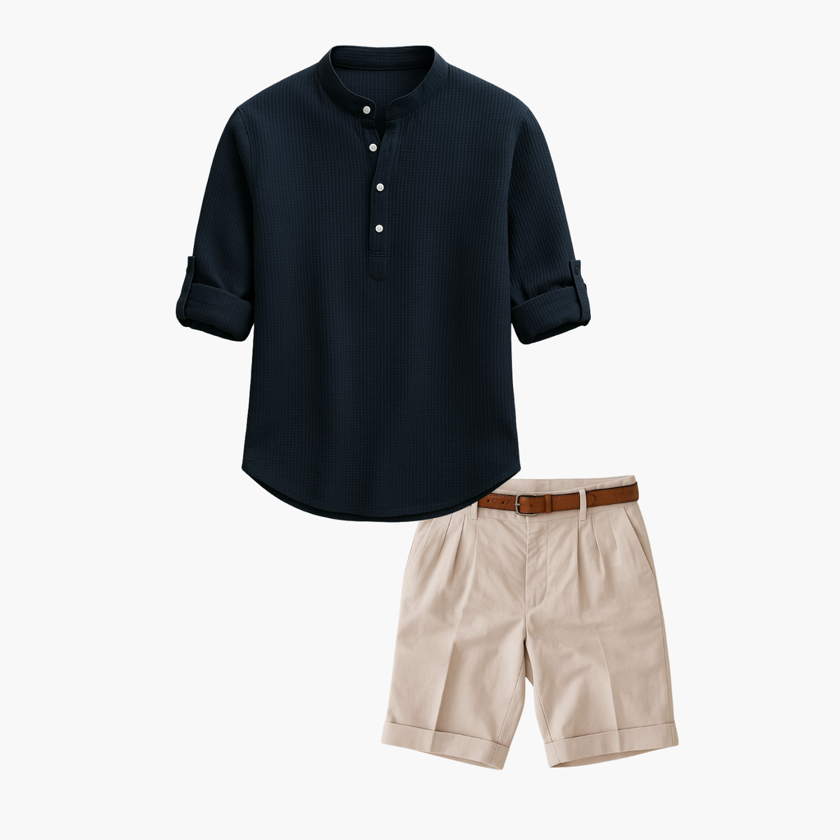 Ensemble homme col mao et short - Bleu marine