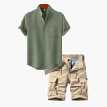 Ensemble homme col mao et short cargo - Vert