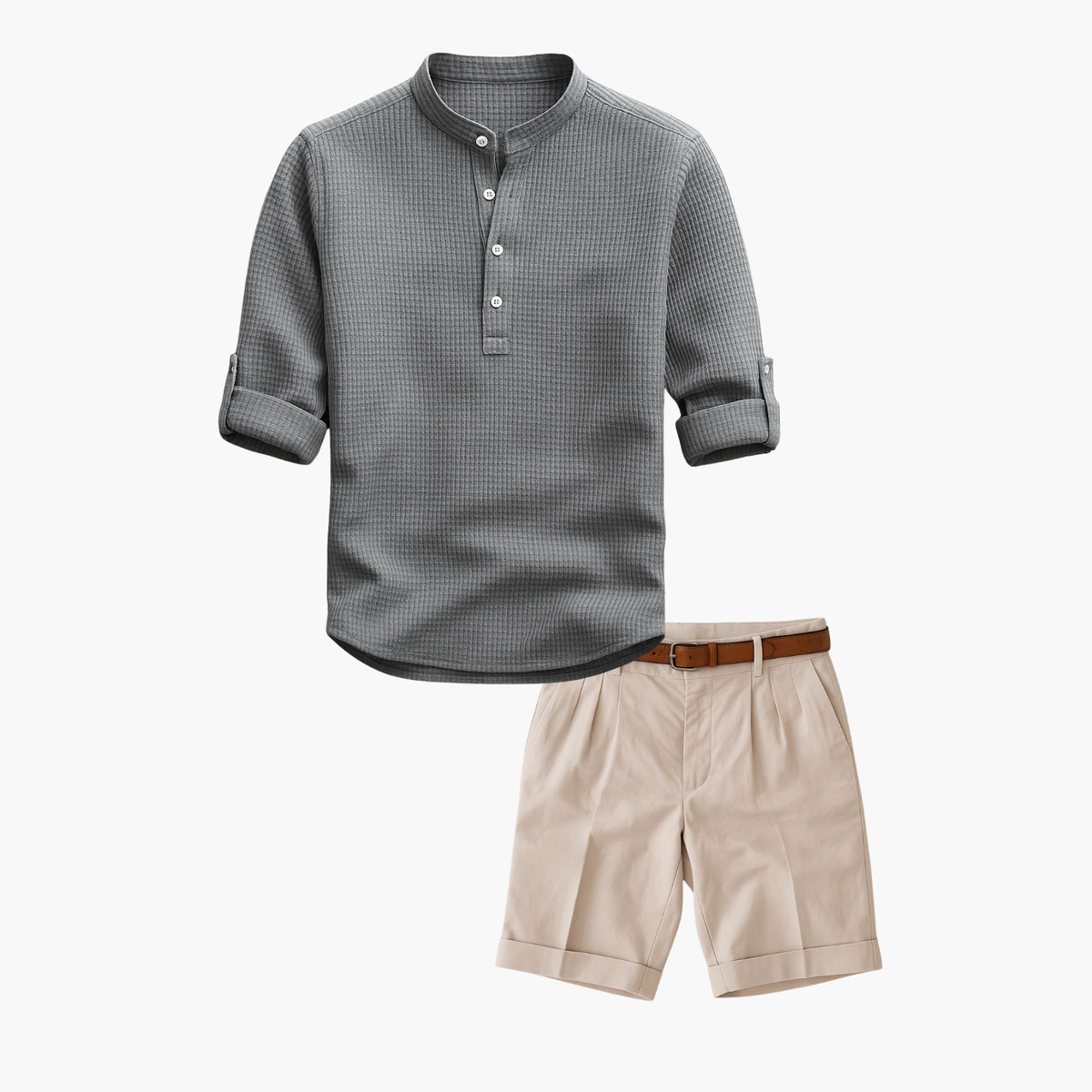 Ensemble homme col mao et short - Gris