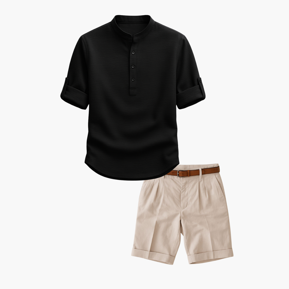 Ensemble homme col mao et short - Noir