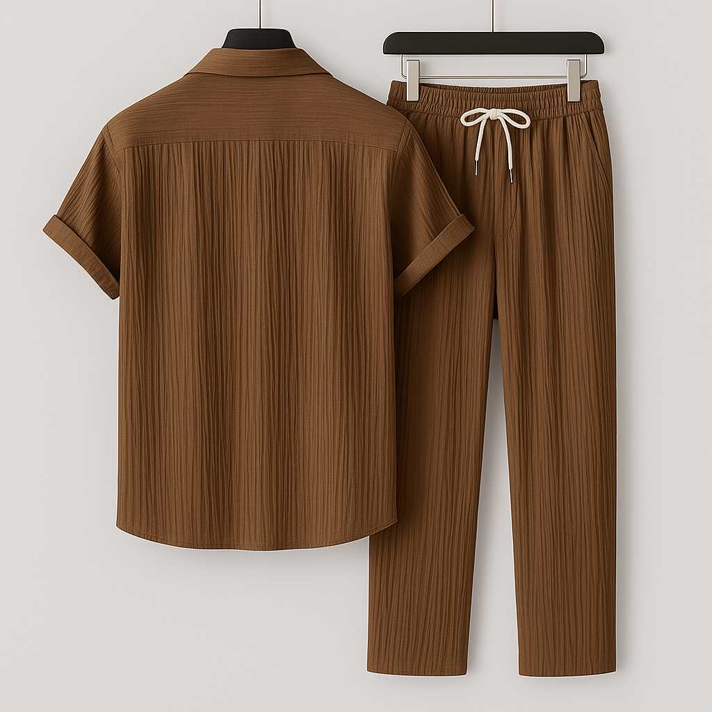 Ensemble homme effet lin chemise et pantalon a cordon - Leger et decontracte - image 4