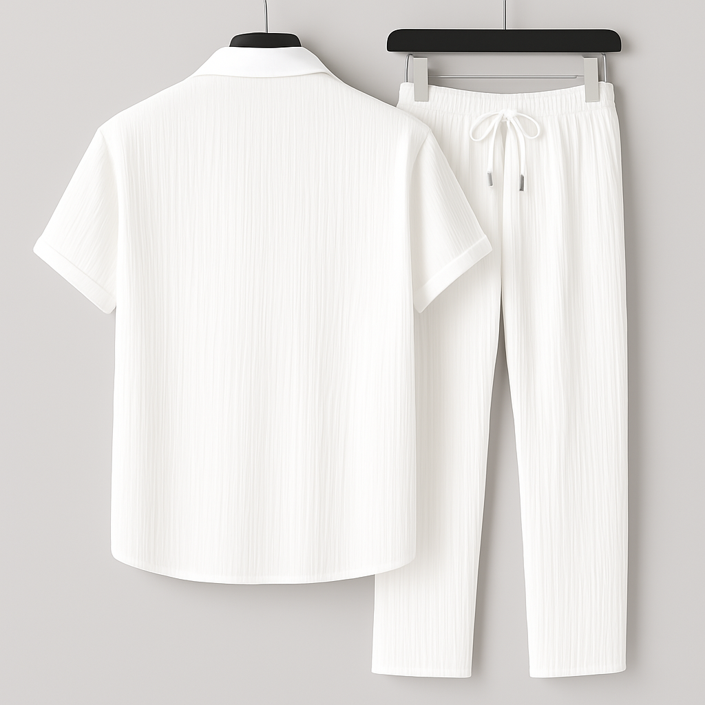 Ensemble homme effet lin chemise et pantalon a cordon - Leger et decontracte - image 5