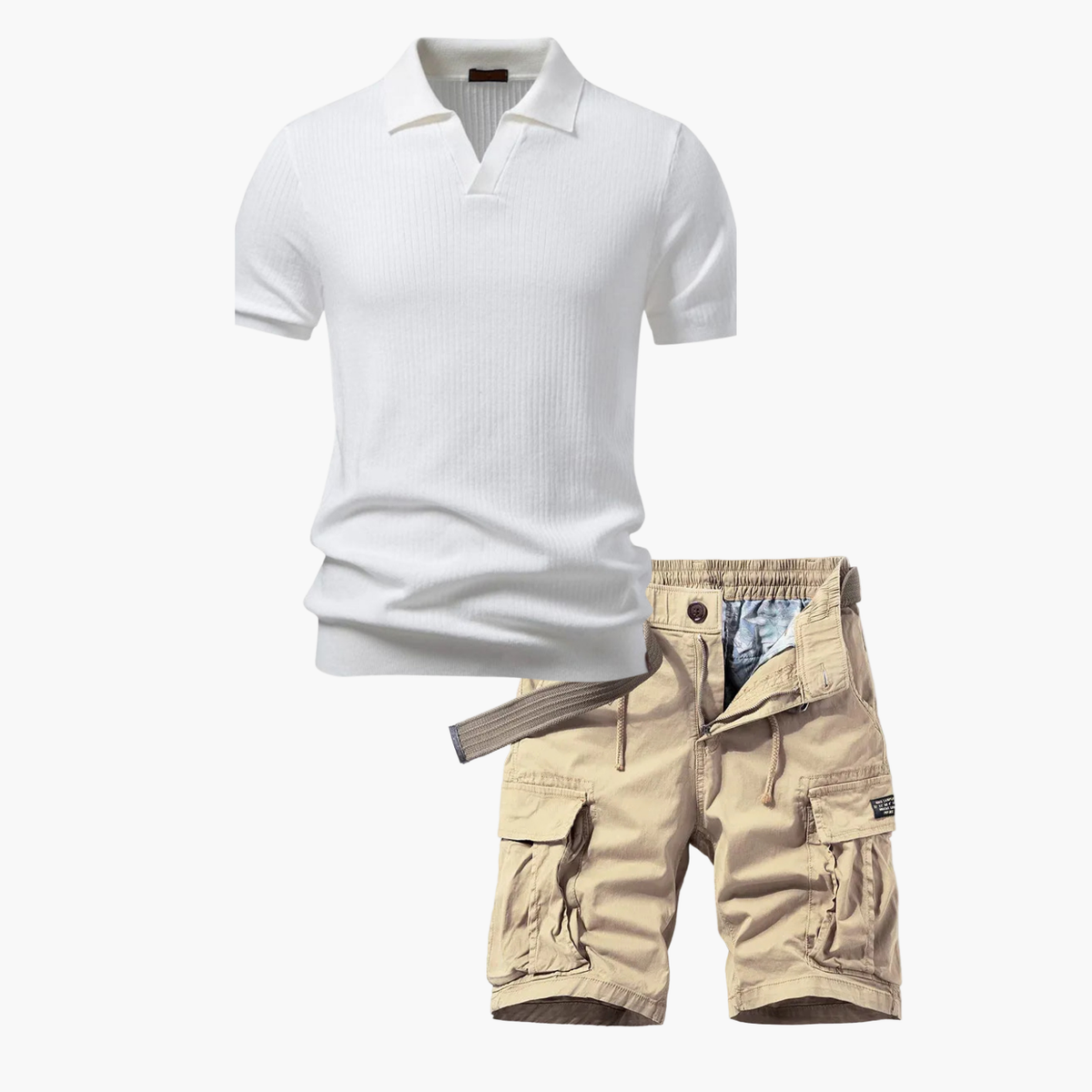 Ensemble homme polo à côtes et cargo - Blanc