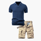 Ensemble homme polo à côtes et cargo - Bleu marine