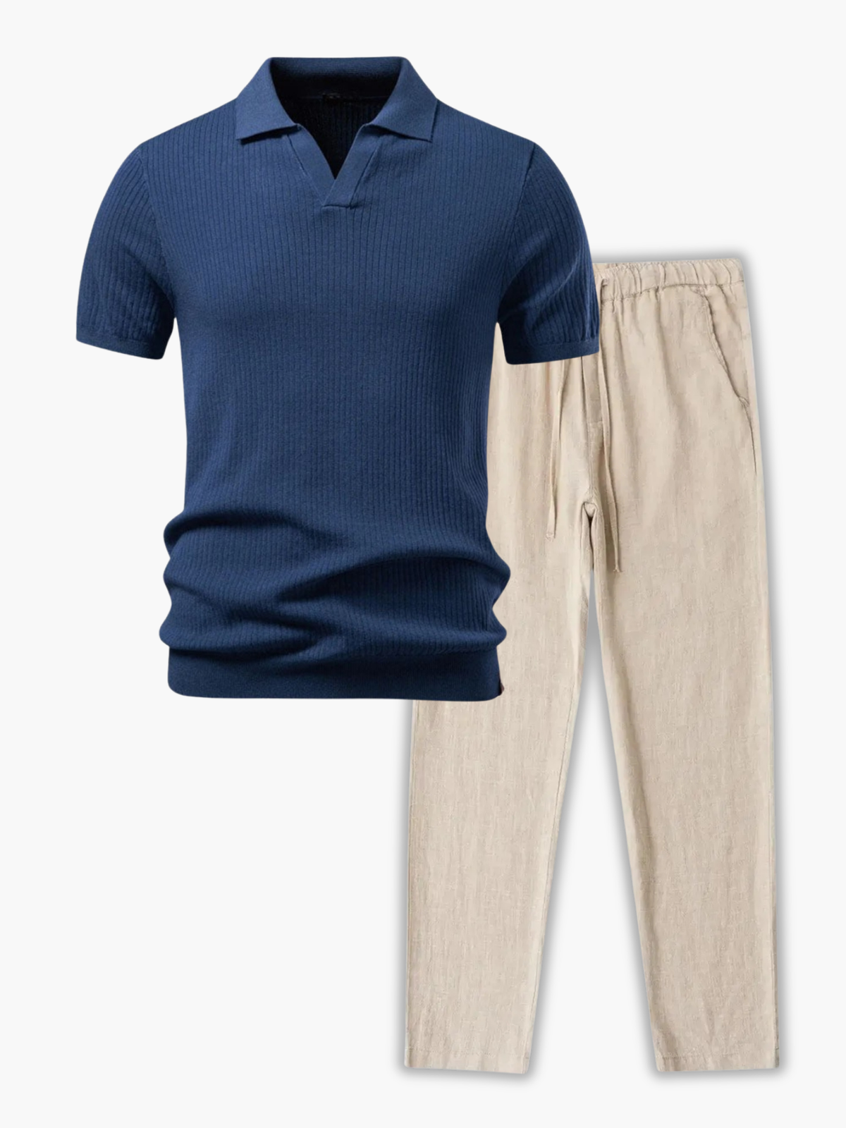 Ensemble homme polo côtelé - Bleu marine