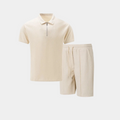 Ensemble homme polo demi-zip et short - Beige