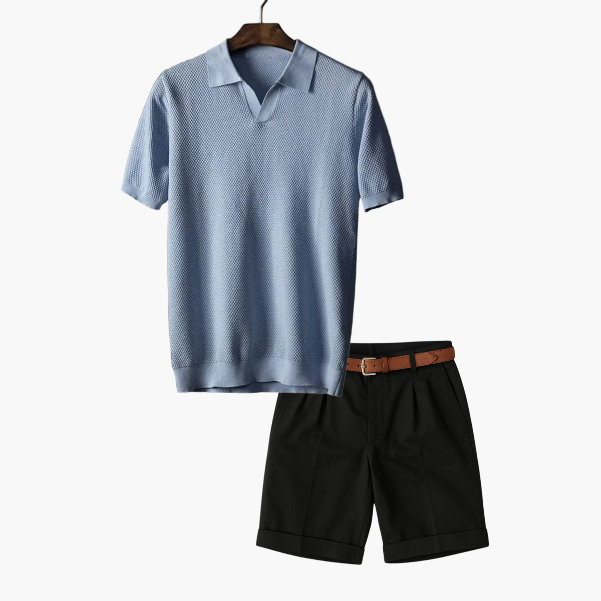 Ensemble homme polo en maille et short - Bleu clair