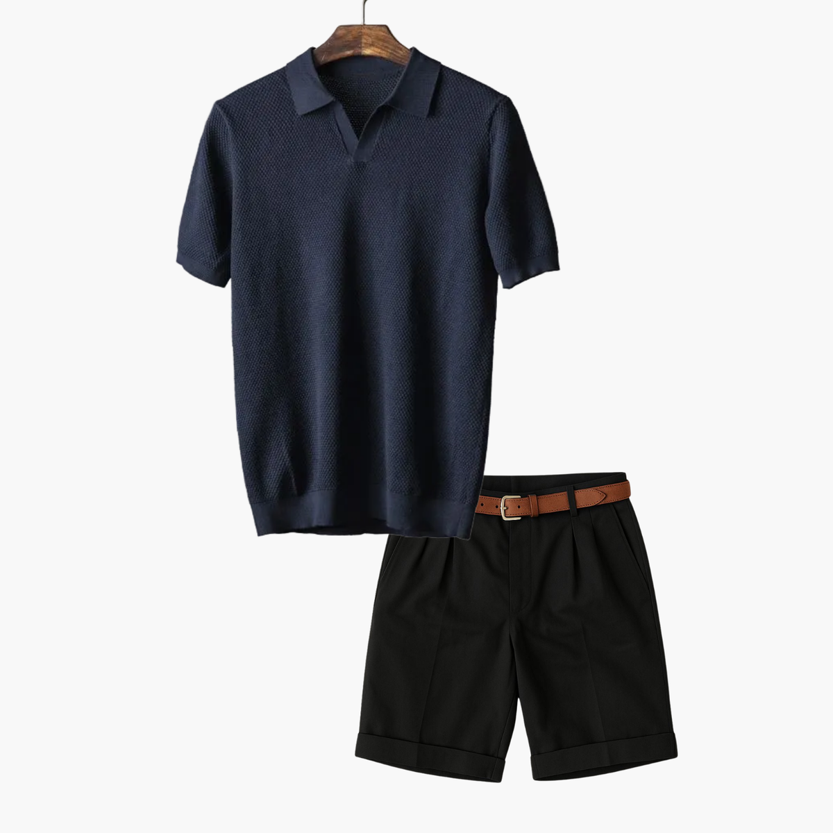 Ensemble homme polo en maille et short - Bleu marine