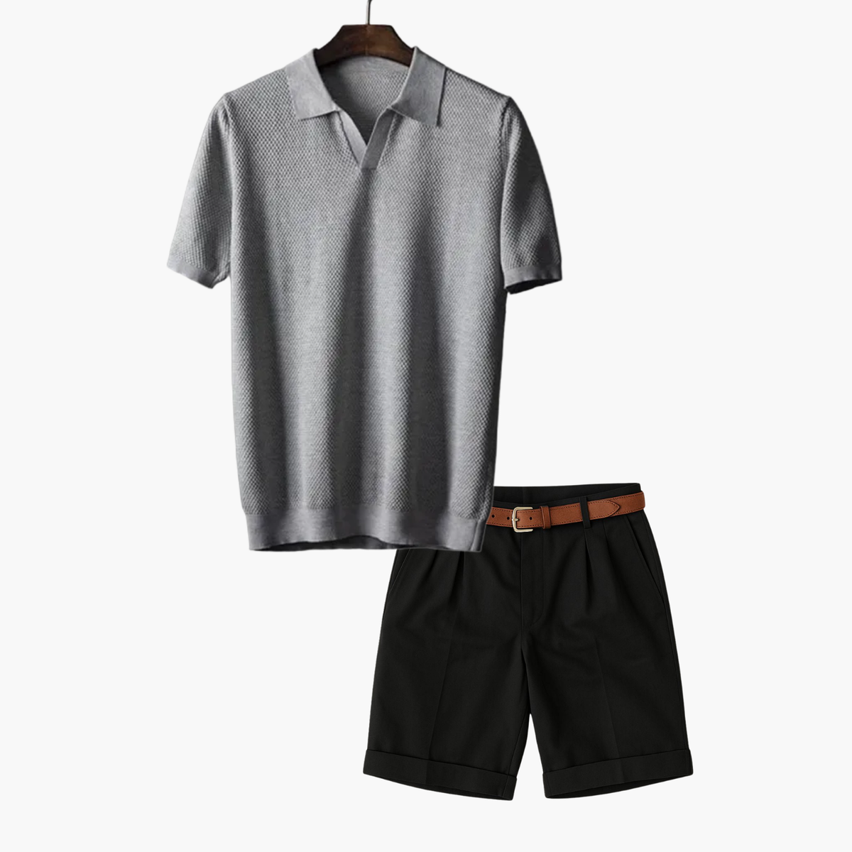 Ensemble homme polo en maille et short - Gris