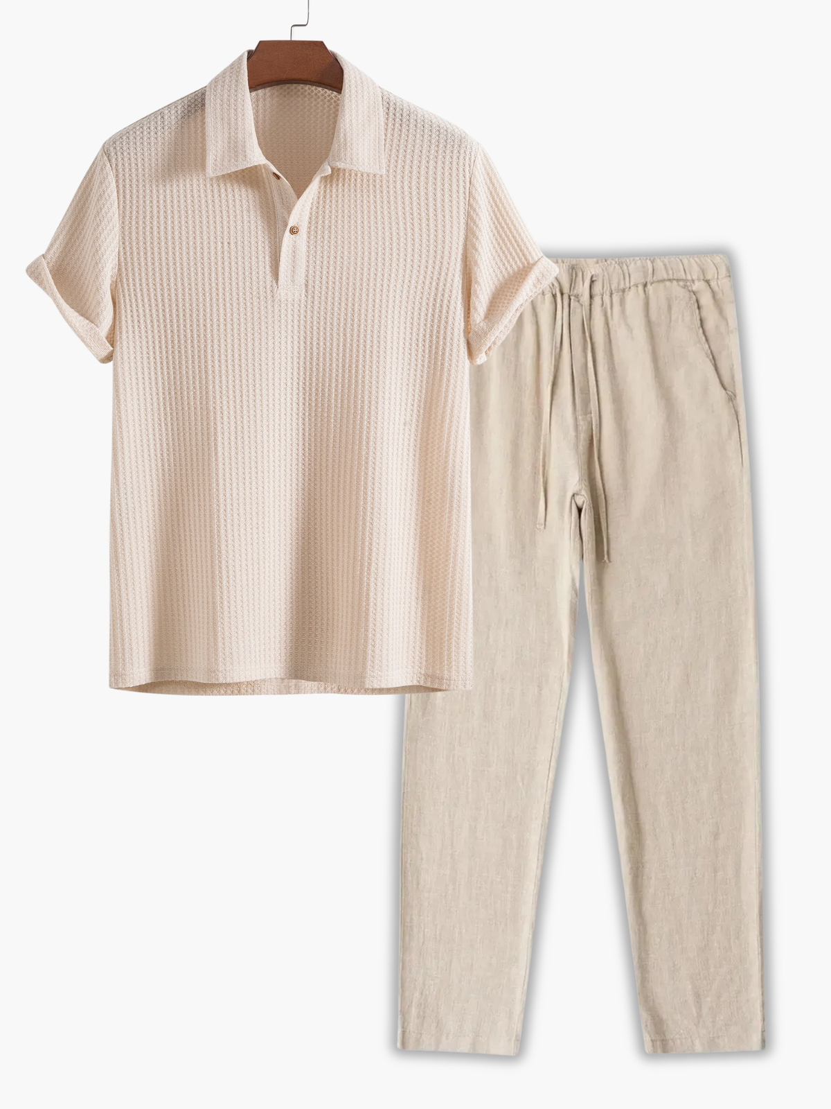 Ensemble homme polo gaufré - Beige