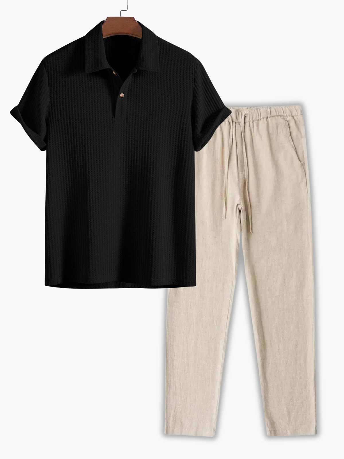 Ensemble homme polo gaufré - Noir