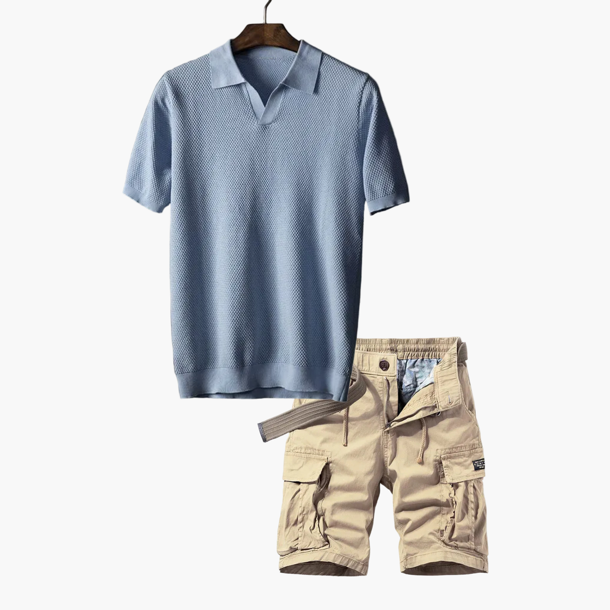 Ensemble homme polo maille cargo - Bleu clair