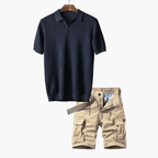 Ensemble homme polo maille cargo - Bleu marine